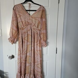 Bohemian Pink and Orange Maxi Dress